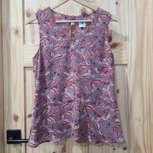 Cabi 3611 Good Luck Bird Sleeveless Peplum Hem Top Floral Boho Preppy Size S